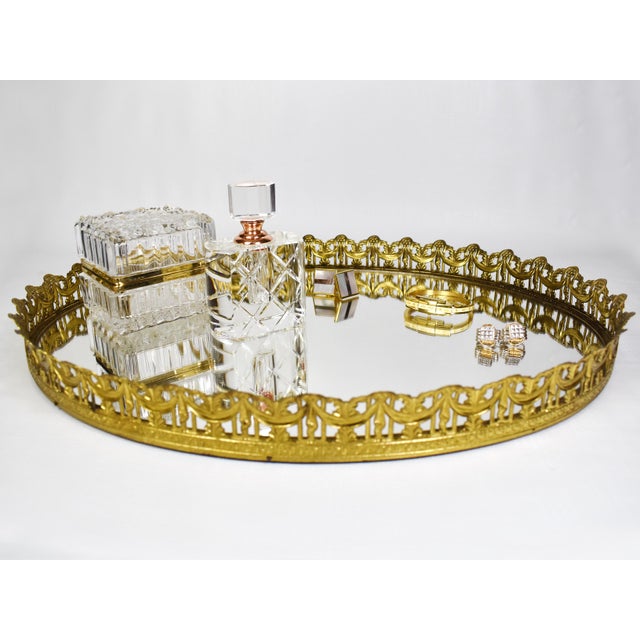 Vintage Filigree Brass Oval Mirror Vanity Tray Chairish