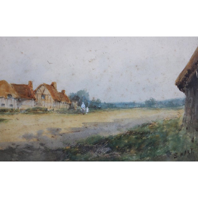 Early 20th Century English Village Watercolor Scene by S. Hart For Sale - Image 4 of 6