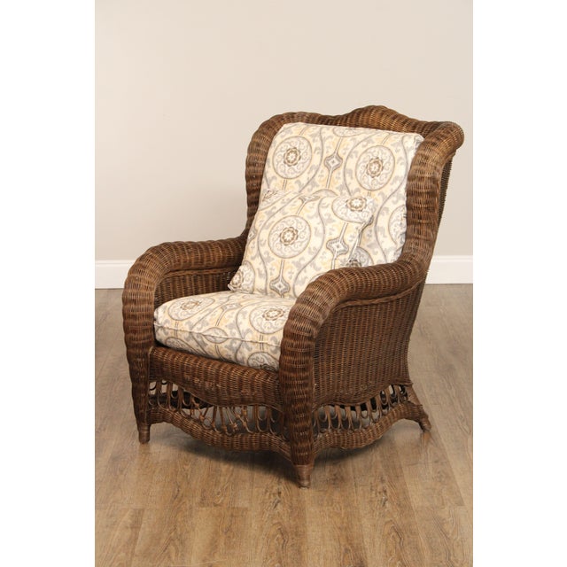 Victorian Ethan Allen Victorian Style Wicker Wing Chair and Ottoman For Sale - Image 3 of 12
