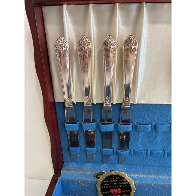 Mid-Century Modern Vintage Rogers & Bro Silverplate Flatware Set, 41 Pieces With Wood Chest For Sale - Image 3 of 14