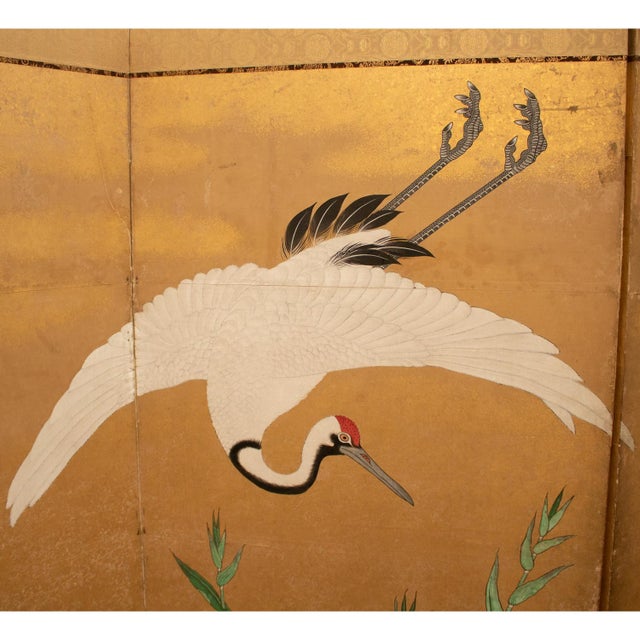 【爆売り！】 Yamato-E Monumental Era Meiji Screen and Red-Crowned With 絵画