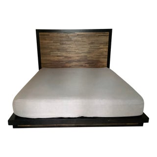 Reclaimed Brazilian Peroba Wood King Bed Frame and Headboard For Sale
