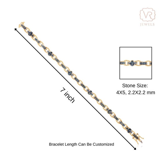 Classic 20th Century 14k Gold 6.39 Ct Blue Sapphire Geometric Link Tennis Bracelet For Sale - Image 9 of 14