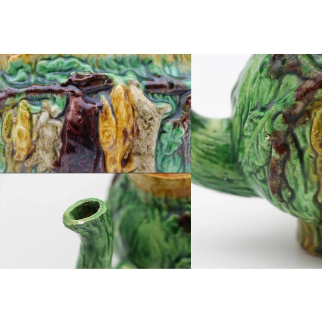 1900s Portuguese Palissy Ware Faux Bois Hunting Tea Pot, Antique For Sale - Image 9 of 13