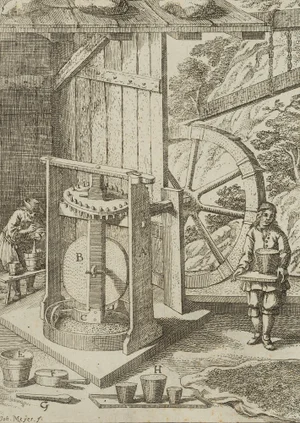 J. Meyer, Representation of an Oil Mill, 17th-century, Etching