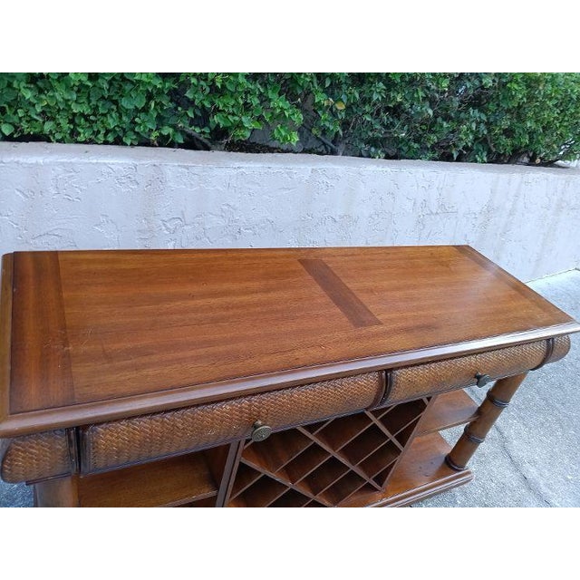 1990s Wood Sofa Table Wine Buffet Sideboard Brown For Sale - Image 4 of 7