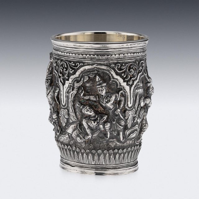 Silver Antique 19th Century Burmese Silver Repoussé Jataka Tales Mug, 1890 For Sale - Image 8 of 16