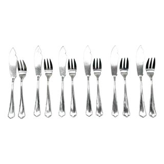Model 122 Fish Cutlery Service in 800 Silver with Egyptian Decor from Gebrüder Köberlin, 1905, Set of 12 For Sale