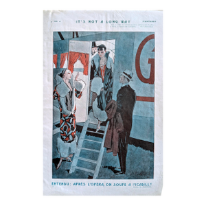 Original 1927 Fantasio Illustration by Fabiano – French Art Deco Magazine Print – "It's Not a Long Way"