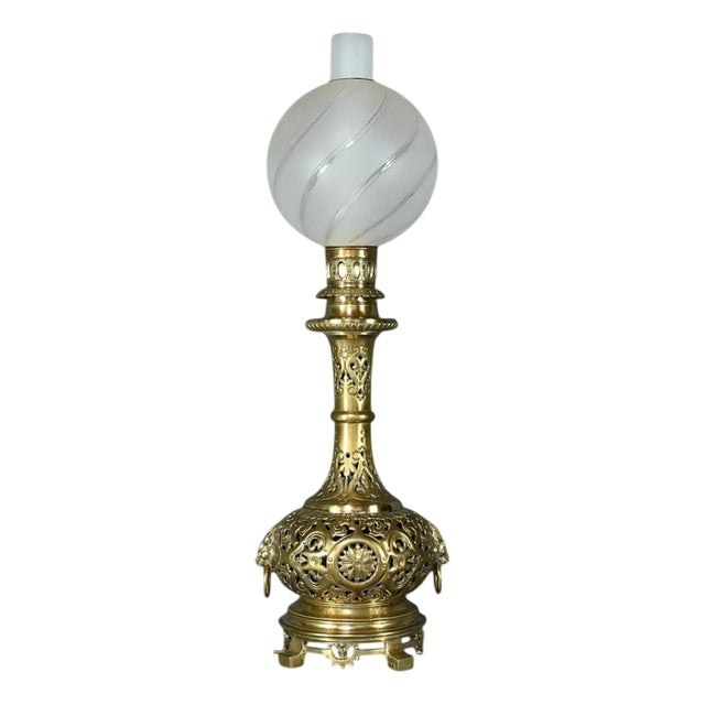 Electrified Brass Kerosene Lamp, 1920 For Sale
