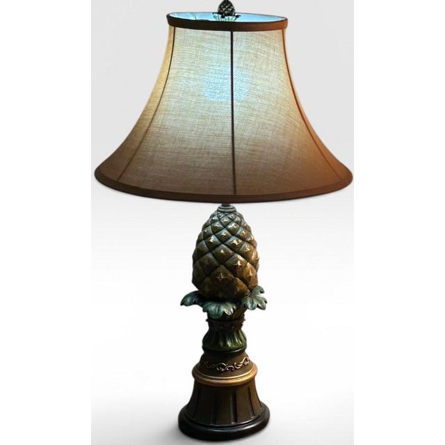 Vintage Hollywood Regency Painted Composition Pineapple Lamps - A Pair For Sale In Portland, ME - Image 6 of 15