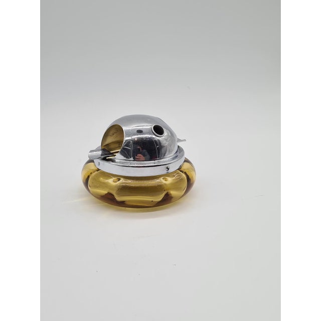 Space Age Ashtray in Orange Glass and Chrome-Plated Metal, 1970s For Sale - Image 3 of 7