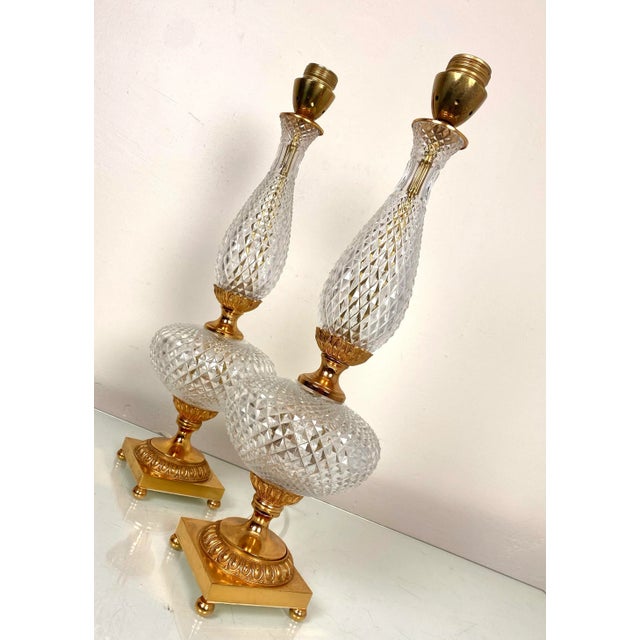 Neoclassical Cut Crystal & Brass Table Lamps, Italy, 1950s, Set of 2 For Sale - Image 16 of 18