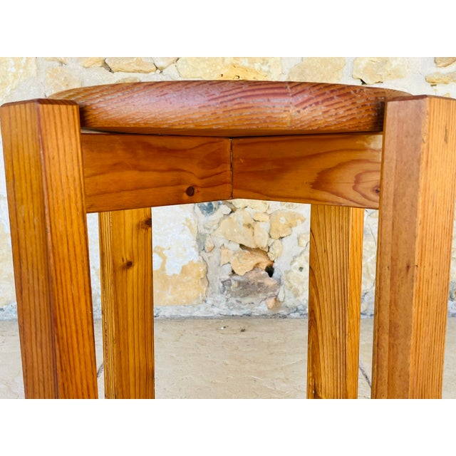 Vintage Fir Wood Stool with Fins, 1970s For Sale - Image 14 of 18