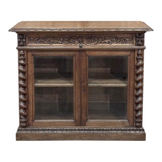 19th Century French Renaissance Revival Oak Vitrine ~ Credenza For Sale