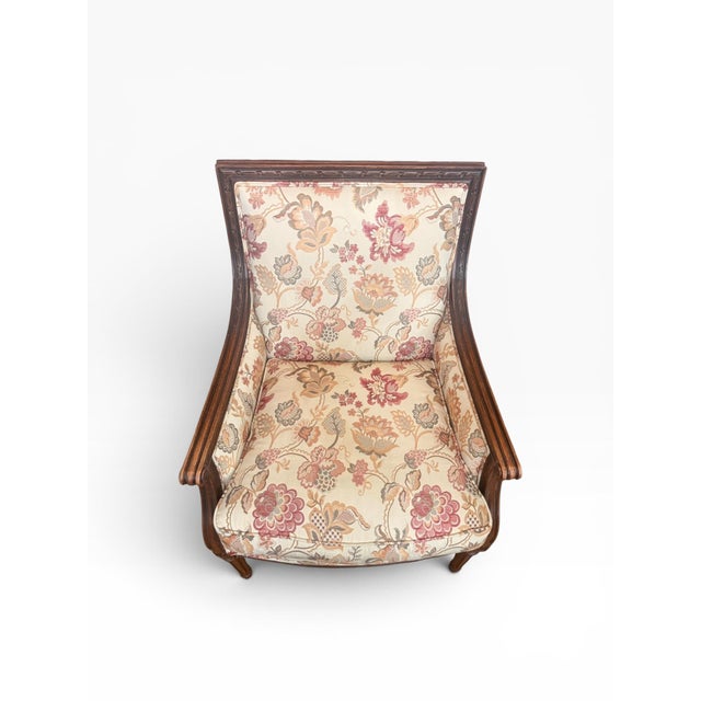 Ethan Allen Neoclassical Style Bergere Lounge Chair With Floral Upholstery For Sale - Image 9 of 17