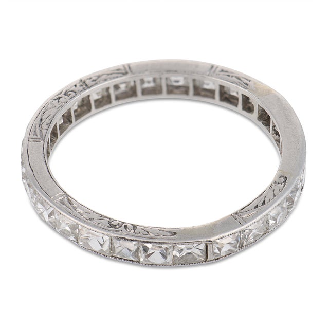 Traditional 1910s Edwardian 2.25 Carat Antique French Cut Diamond Platinum Eternity Band, Size 7 For Sale - Image 3 of 5