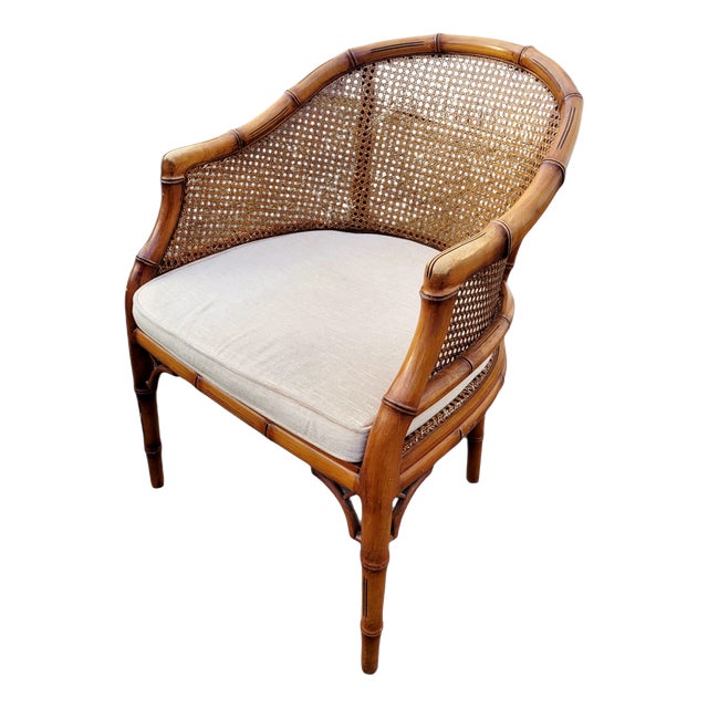 Mid-Century Modern Hollywood Regency Faux Bamboo Cane Lounge Chair, 1950s For Sale