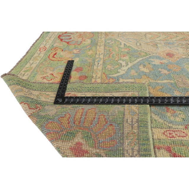 Vintage Modern Colorful Green Oushak Rug - 09'02 X 12'02 For Sale In Dallas - Image 6 of 9
