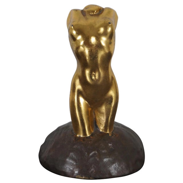 Antique Early 20th Century McClelland Barclay Gilded Bronze Neoclassical Nude Figural Bust Statue For Sale - Image 12 of 12