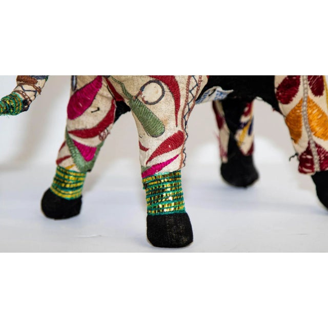 Green Vintage Raj Hand-Crafted Stuffed Cotton Embroidered Elephant, India, 1950 For Sale - Image 8 of 13