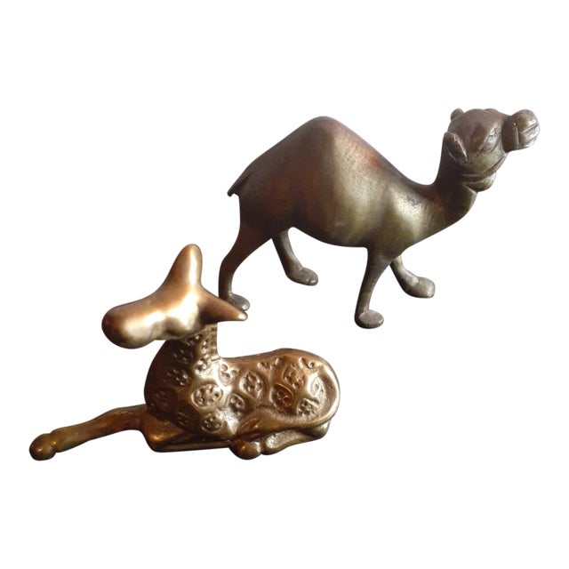 Vintage Solid Brass Miniature Camel & Giraffe Figurines- Set of 2 For Sale