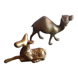 Vintage Solid Brass Miniature Camel & Giraffe Figurines- Set of 2