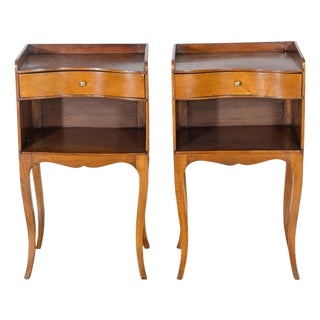 Mid-20th Century Pair of Louis XV Style Cherry Bedside Tables with Drawer and Niche For Sale