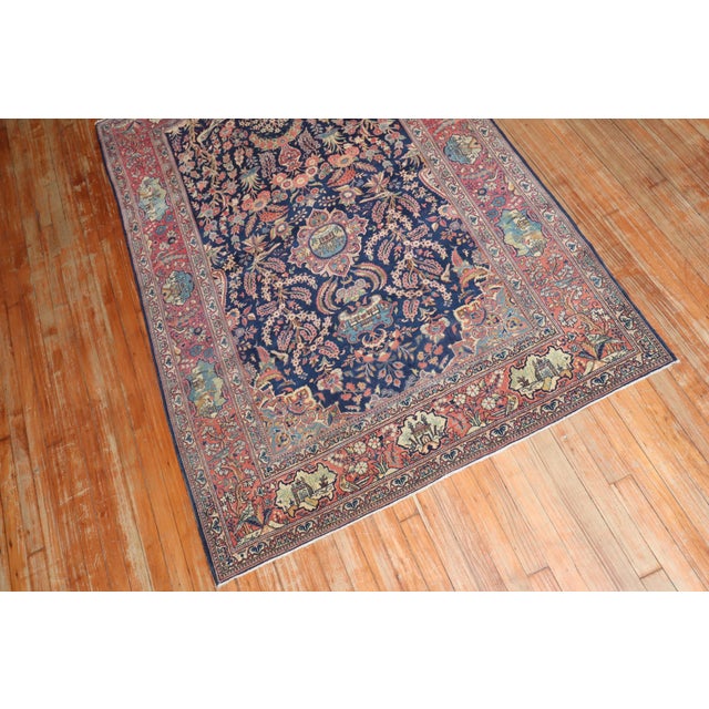 Persian Zabihi Collection Navy Antique Persian Kashan Carpet For Sale - Image 3 of 11