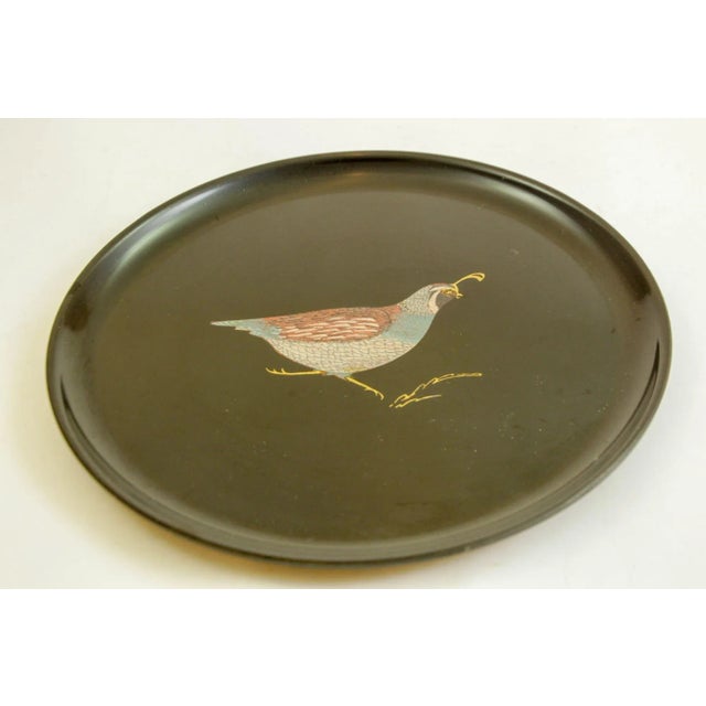 Black Vintage Couroc Bird Design Barware Round Serving Tray For Sale - Image 8 of 9