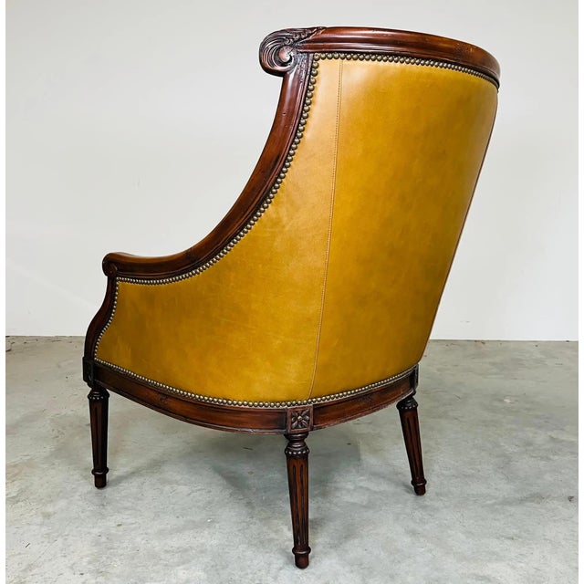 Brown Louis XVI Style Tufted Golden Cognac Leather Lounge Chair by Old Hickory Tannery For Sale - Image 8 of 12