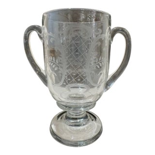 Antique Bohemian Engraved Glass Loving Cup Trophy Vase Stag Deer Pedestal 19th C For Sale