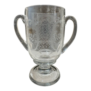 Antique Bohemian Engraved Glass Loving Cup Trophy Vase Stag Deer Pedestal 19th C