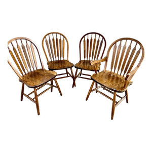 Mid 20th Century Windsor Hoop Back Bentwood Solid Oak Chairs