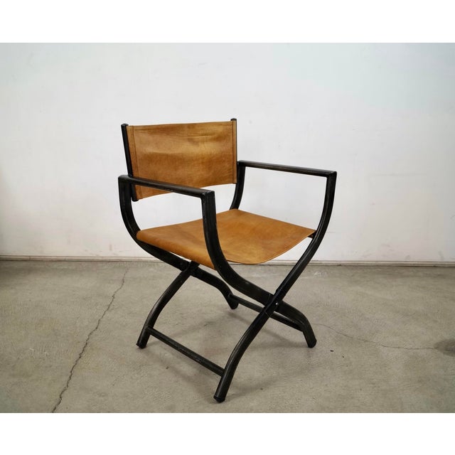 2010s Restoration Hardware French Leather Director’s Armchair For Sale - Image 5 of 12
