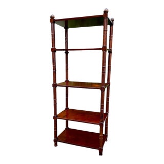 1950s Elegant English Mahogany Etagere in Faux Bamboo Form For Sale