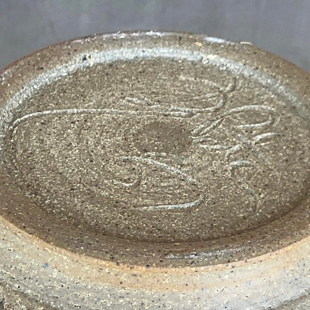 Vintage Boho Scored Studio Pottery Vase For Sale - Image 10 of 12