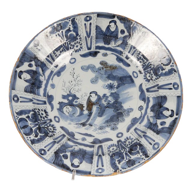 Antique Blue and White Plate in Earthenware, 1690s For Sale