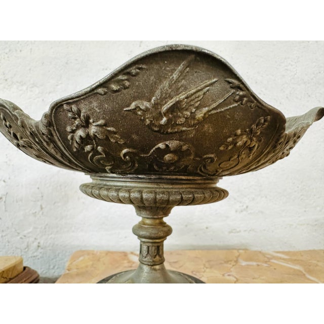 Art Nouveau Bronze Bowls on Pedestal, a Pair For Sale - Image 3 of 11