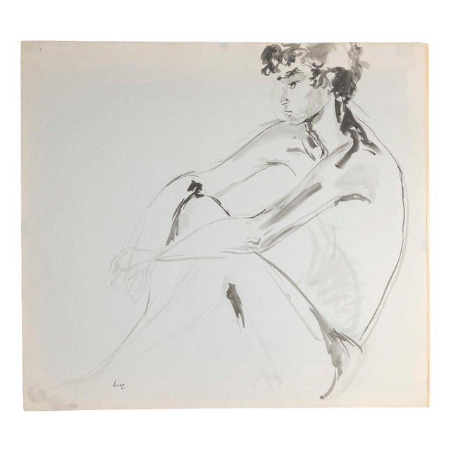 Evelyne Luez, Young Nude Man, Drawing on Paper For Sale