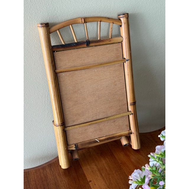 Wood Small Bamboo Frame Mirror With Shelf For Sale - Image 7 of 9