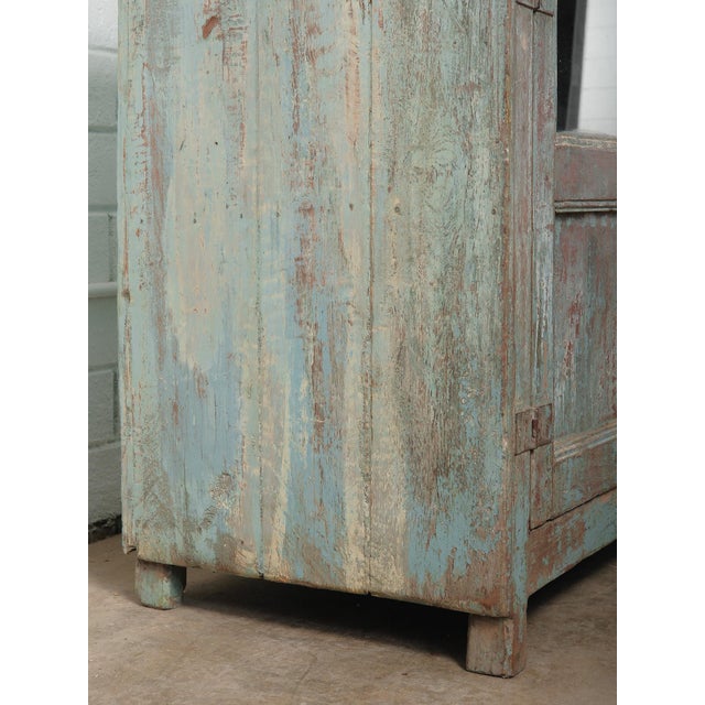 Distressed Teal & Red Painted Sideboard Glass-Front Storage Cabinet For Sale In Greensboro - Image 6 of 6