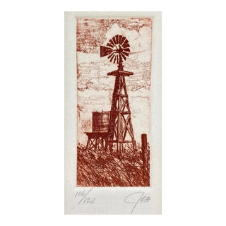 1981 Jeb Breithaupt Windmill Rural Etching For Sale