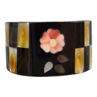 Vintage Mother of Pearl Inlay Black Lacquer Napkin Rings - Set of 6 For Sale