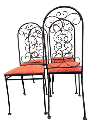 Set of 4 - Arthur Umanoff Wrought Iron Spanish Dining Chairs With Leather Embossed Seats