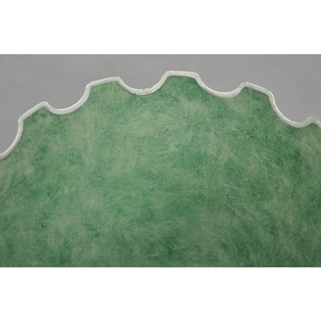 Vintage Italian Hollywood Regency Tole Metal Cream & Green Painted Wastebasket For Sale In Philadelphia - Image 6 of 12