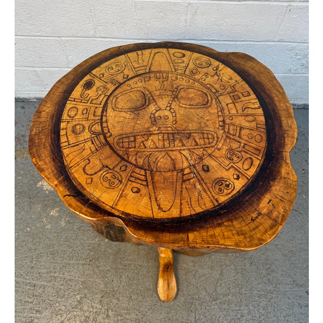 Mid-Century Modern Vintage Hand Carved Wooden Aztec Accent Table For Sale - Image 3 of 12