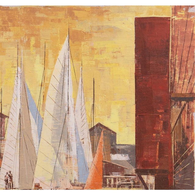 'Morning Sun' by Jack Wilson, San Francisco Bay Area Modernist Harbor Scene, Seascape, Seafood For Sale In Monterey, CA - Image 6 of 8