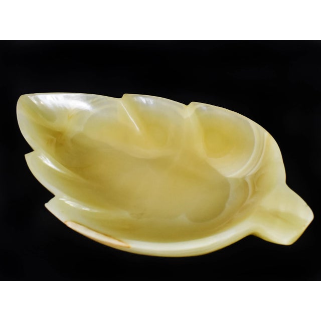 Contemporary 20th Century Carved Solid Onyx Stone Leaf Shape Footed Dish For Sale - Image 3 of 11