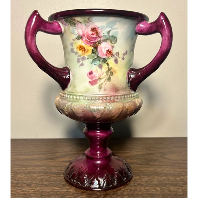 1889-1906 American Ceramic Art Studio Belleek Porcelain Hand Painted Rose Motifs Loving Cup Vase For Sale In New Orleans - Image 6 of 10
